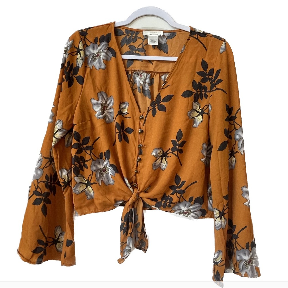 $8 Bundled💥 Urban Romantics Like New Cropped Floral Tie Blouse Top Sz L